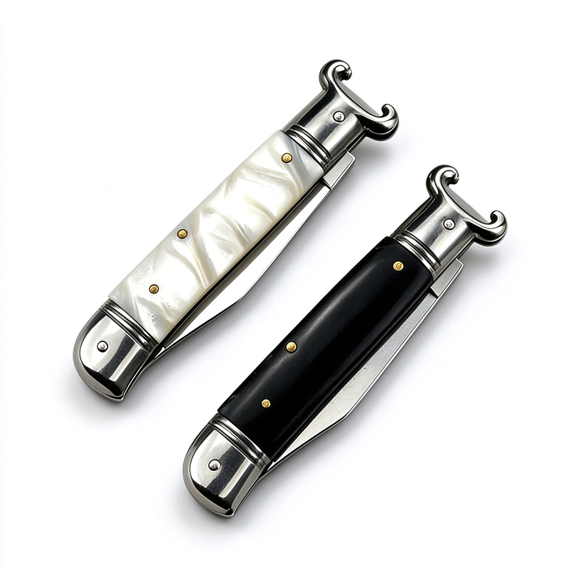 7 Inch AKC Automatic Knife, EDC Pocket Knife, Portable Carry, Black & Mother of Pearl Handle