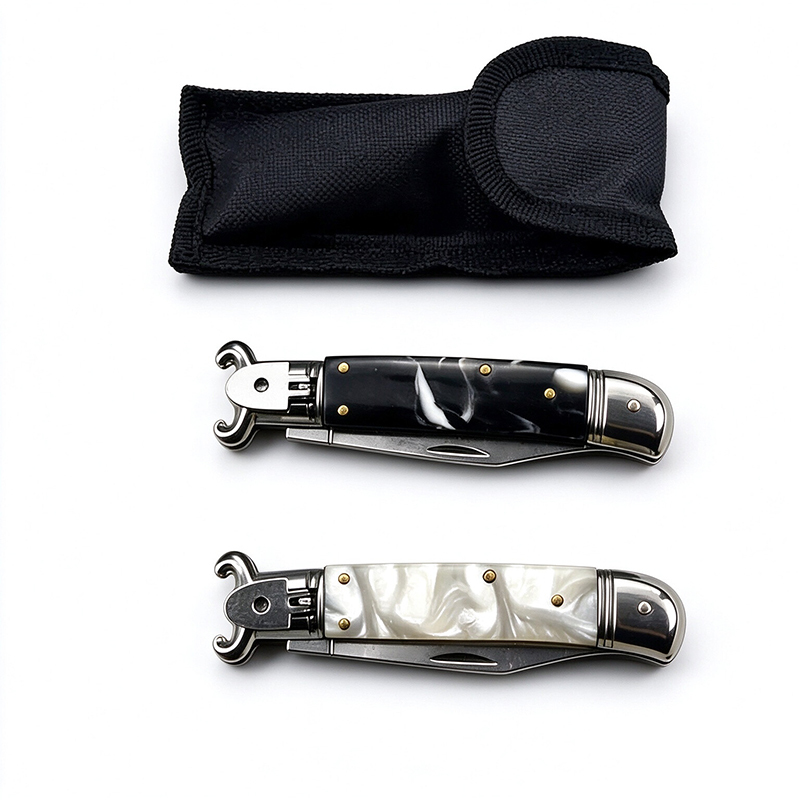7 Inch AKC Automatic Knife, EDC Pocket Knife, Portable Carry, Black & Mother of Pearl Handle