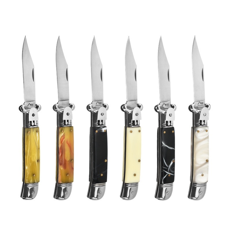 7 Inch AKC Side Opening Auto Knife, Classic Stiletto Style, Stainless Steel Blade, Durable & Sharp, Black Version