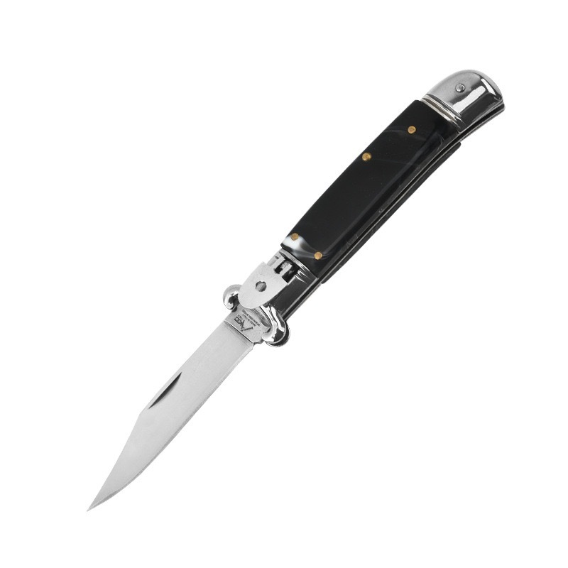 7 Inch AKC Side Opening Auto Knife, Classic Stiletto Style, Stainless Steel Blade, Durable & Sharp, Black Version