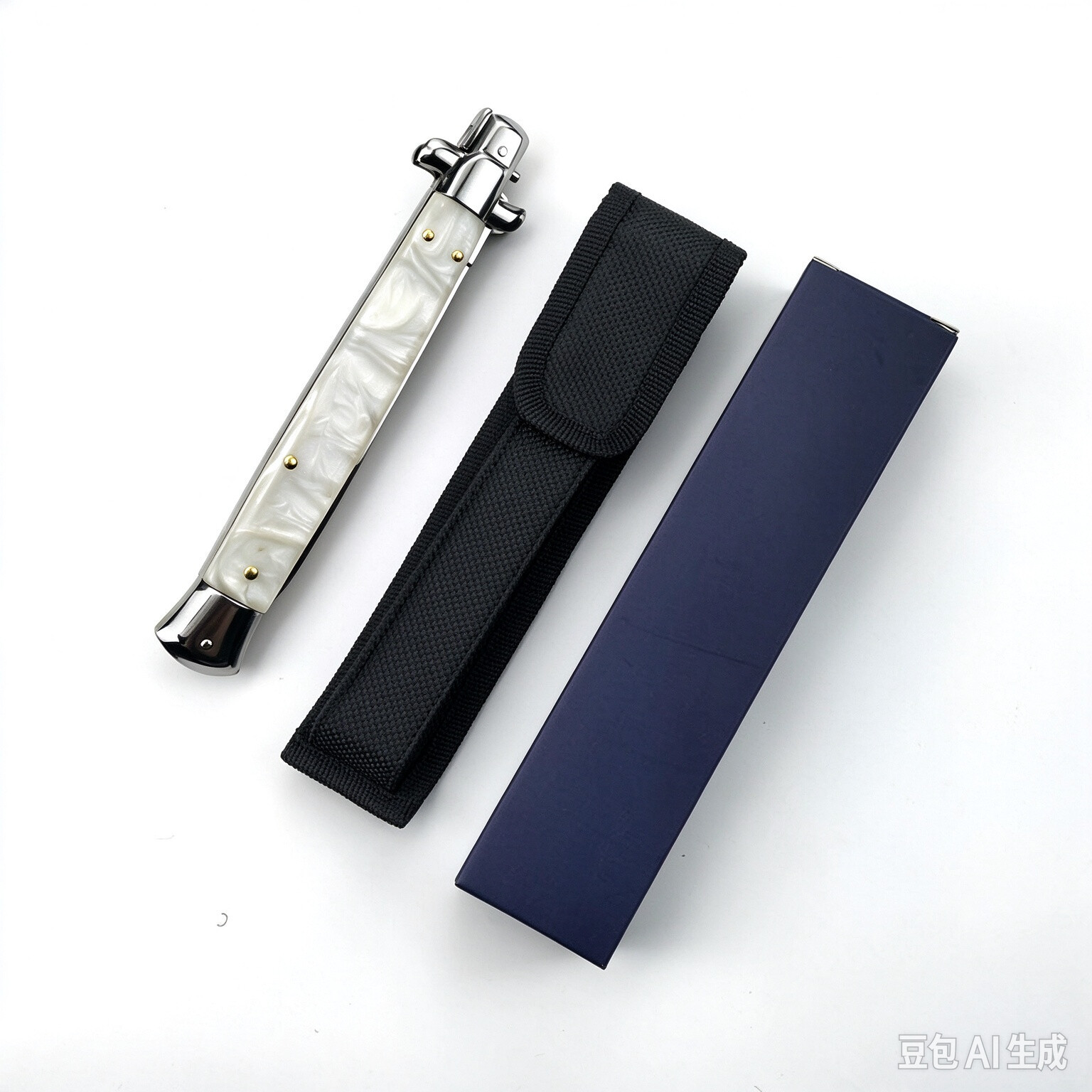 13 Inch AKC Side Opening Auto Knife, For Outdoor Camping, Portable EDC Knife, Extra Long Blade, Mother of Pearl White Version