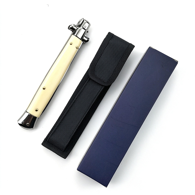 13 Inch AKC Side Opening Auto Knife, Outdoor Camping Portable EDC Knife, Extra Long Blade, Milky White