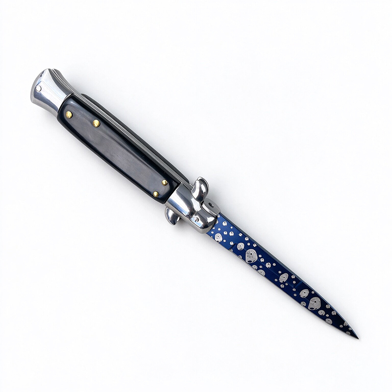 AKC Italian Side Opening Stiletto Knife, Premium Stainless Steel, Color Coated Blade
