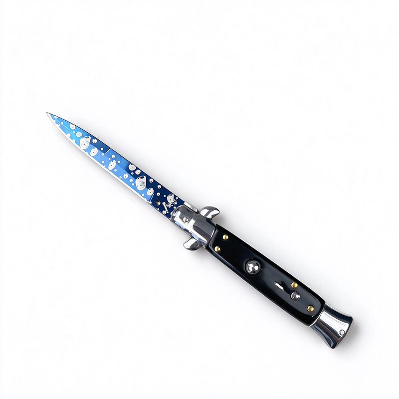 AKC Italian Side Opening Stiletto Knife, Premium Stainless Steel, Color Coated Blade