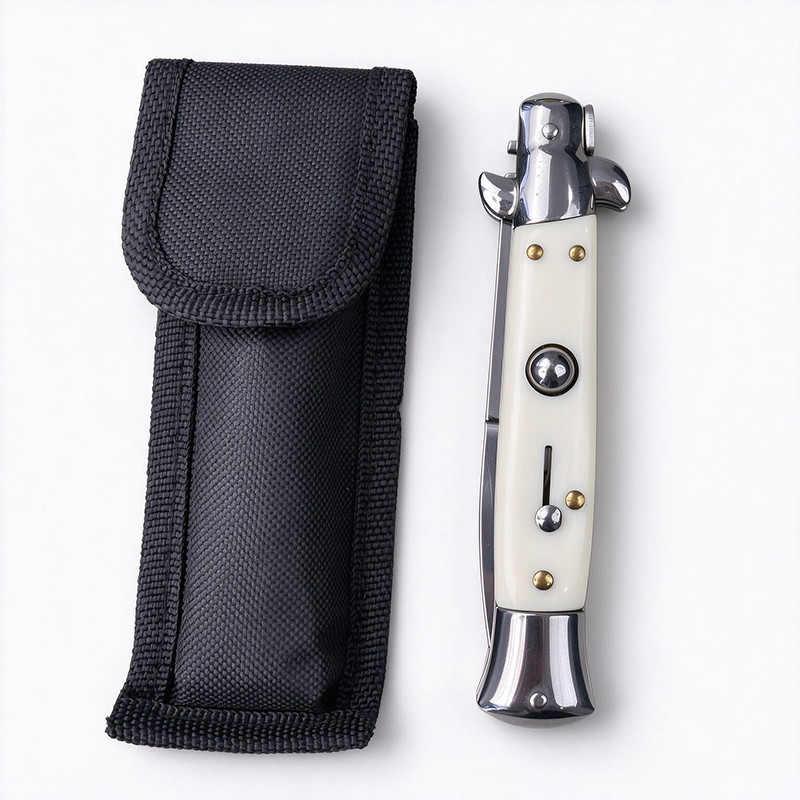 AKC Italian Side Opening Stiletto Knife, Milky White Resin Handle, Premium Stainless Steel Blade – Highly Recommended