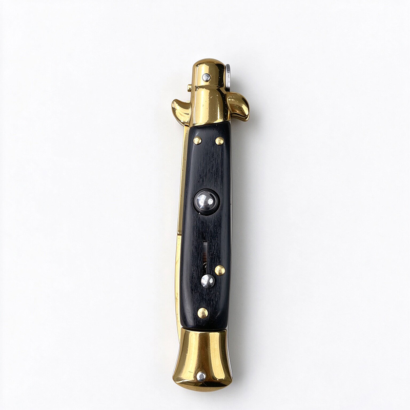 AKC Italian Side Opening Stiletto Knife, Gold Finished Surface, Premium Stainless Steel Blade, Eye-catching
