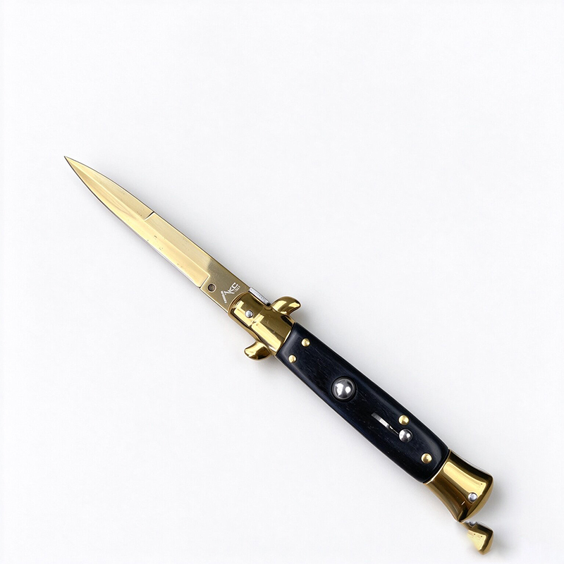 AKC Italian Side Opening Stiletto Knife, Gold Finished Surface, Premium Stainless Steel Blade, Eye-catching