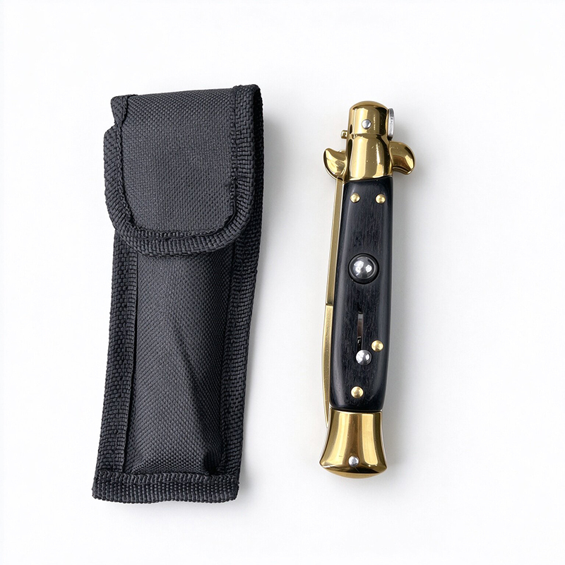 AKC Italian Side Opening Stiletto Knife, Gold Finished Surface, Premium Stainless Steel Blade, Eye-catching