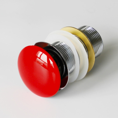 OPITRUELY Cheap Brass Pop Up Bathroom Drain with Red Ceramic Cap C012