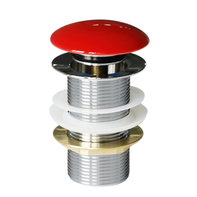 OPITRUELY Cheap Brass Pop Up Bathroom Drain with Red Ceramic Cap C012