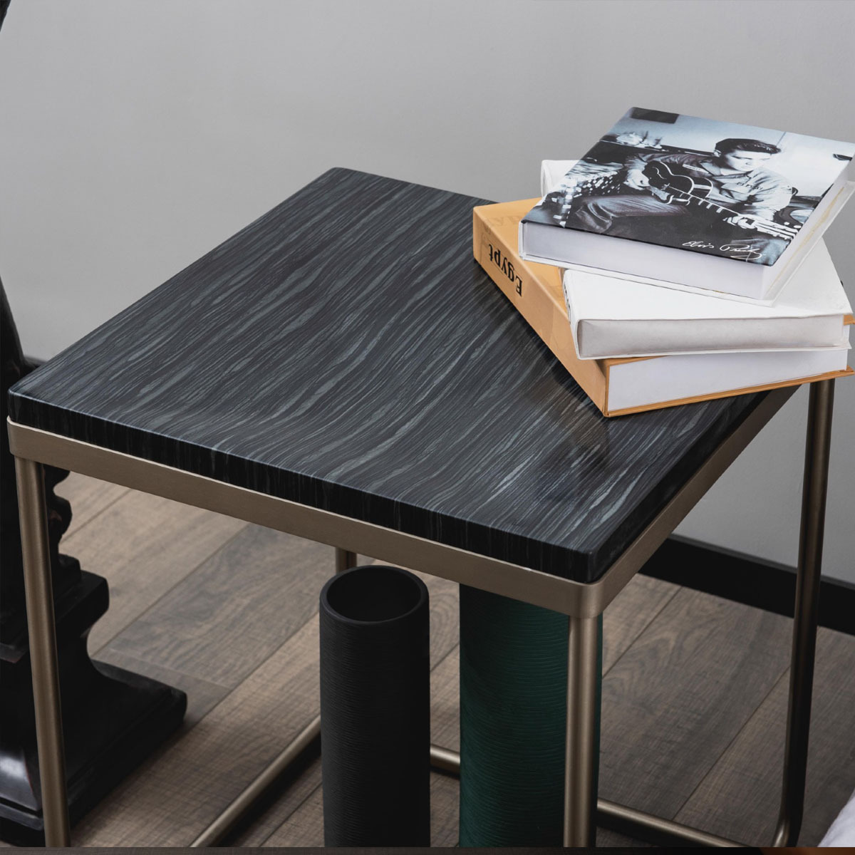 The Original Design of Natural Wooden Black Marble Side Table,The Original Design of Natural Wooden Black Marble Side Table