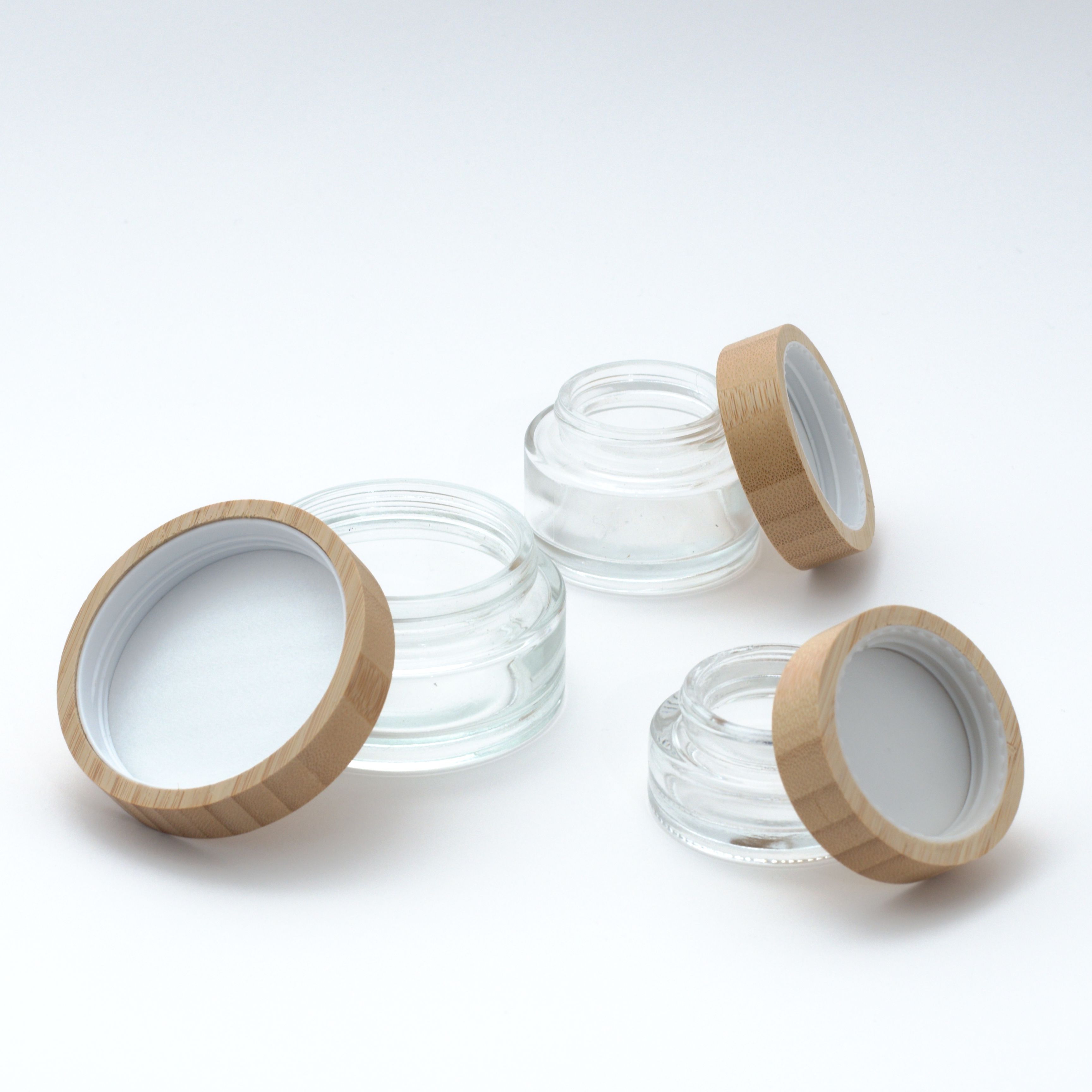 Wood Lid Clear Glass Concentrate Containers,CANNACOAST™,Borosilicate Wood Lid Clear Glass Concentrate Jars - Wholesale
