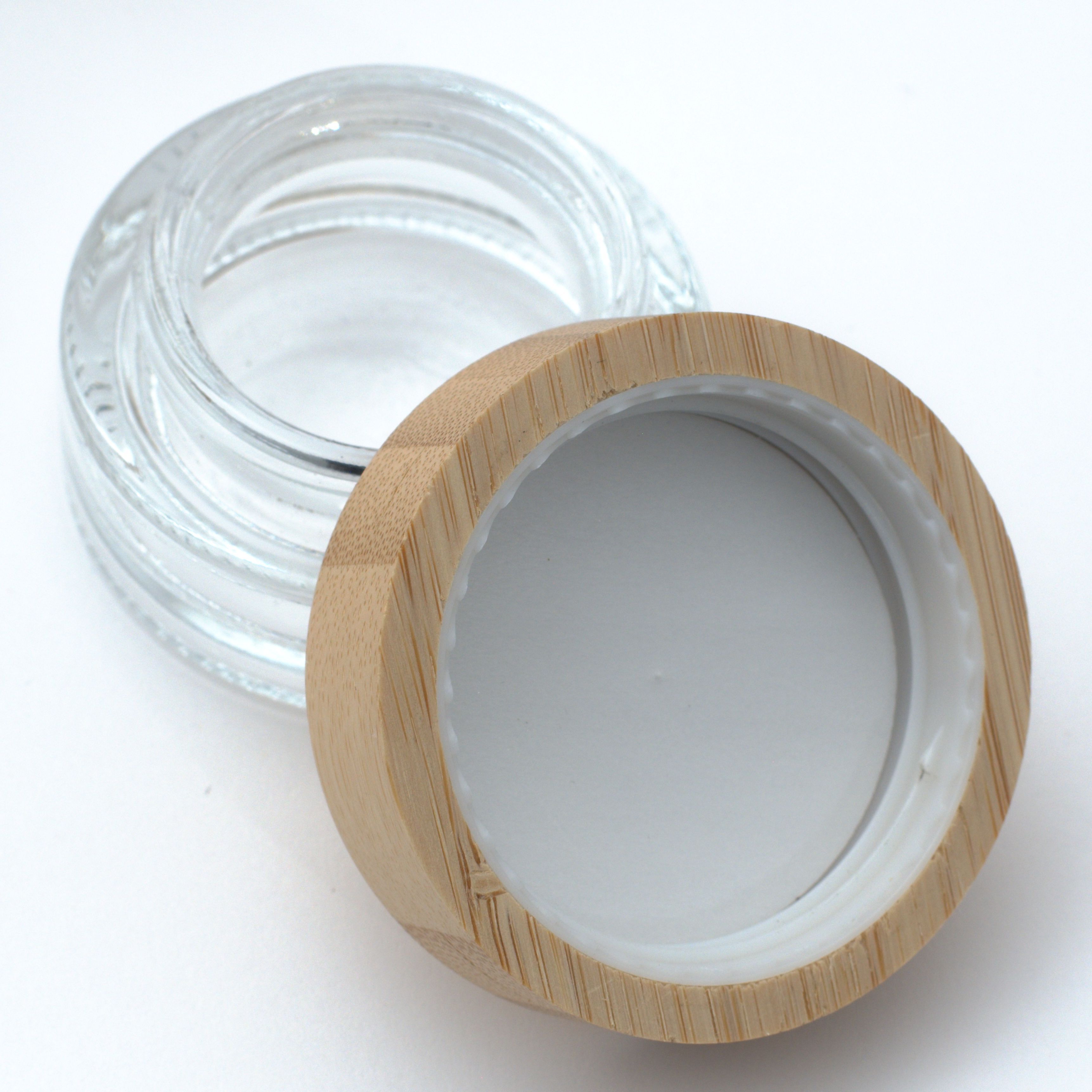 Wood Lid Clear Glass Concentrate Containers,CANNACOAST™,Borosilicate Wood Lid Clear Glass Concentrate Jars - Wholesale