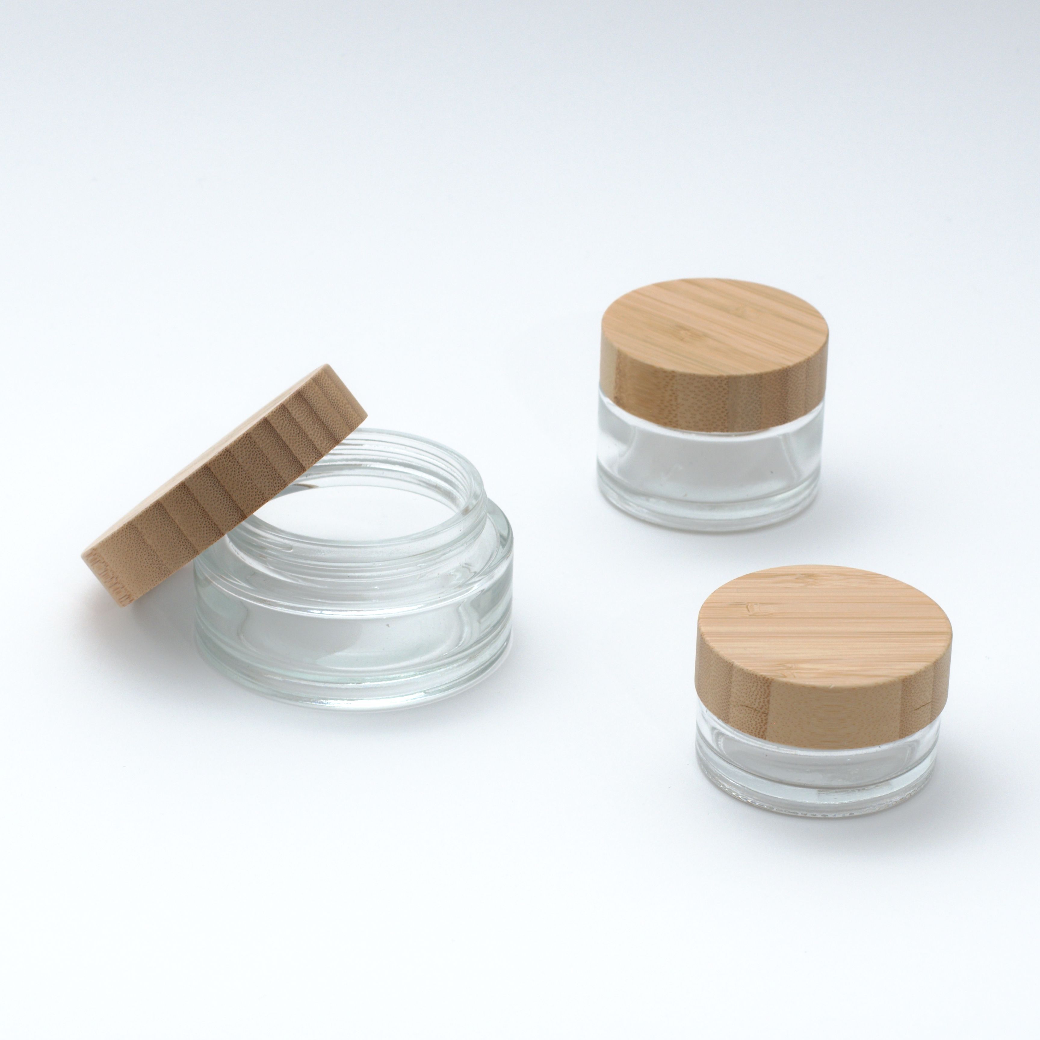 Wood Lid Clear Glass Concentrate Containers,CANNACOAST™,Borosilicate Wood Lid Clear Glass Concentrate Jars - Wholesale