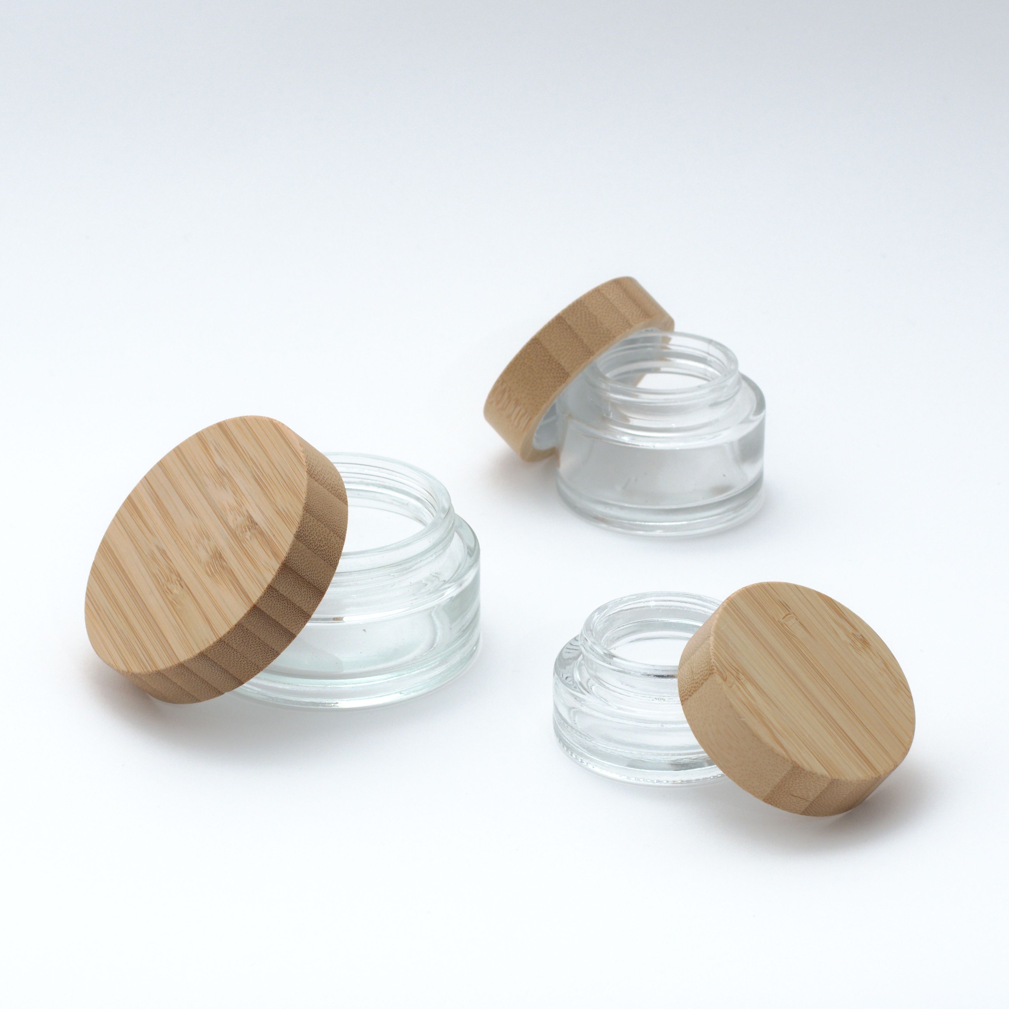 Wood Lid Clear Glass Concentrate Containers,CANNACOAST™,Borosilicate Wood Lid Clear Glass Concentrate Jars - Wholesale