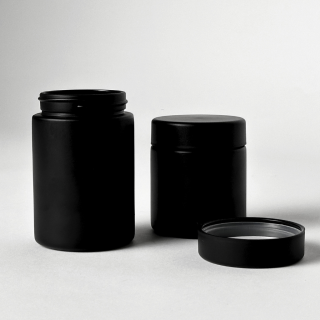 Child-Resistant Black Glass Jar,CANNACOAST™,CR Black Coat Glass Jars | UV-Proof Flower Packaging | CANNACOAST™
