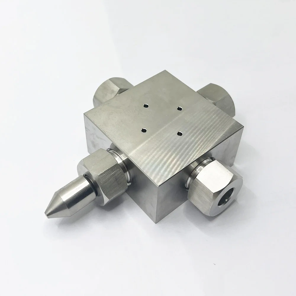 Waterjet Cutter Pump 3/8‘’ High Pressure Four-way Cross Assembly 75K - 87K 3/8 Stainless Steel Crossing 014168-1 1-13165-100-6