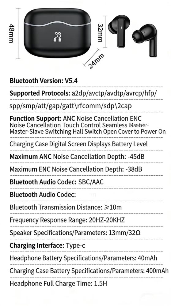 GADES M18 Bluetooth Earbuds with Digital Display