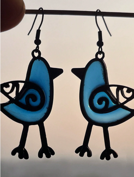 Green Bird Drop Earrings