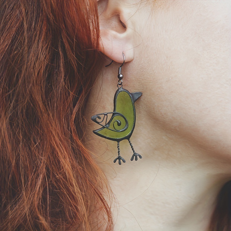 Green Bird Drop Earrings