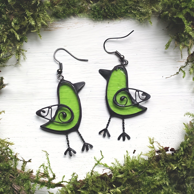 Green Bird Drop Earrings