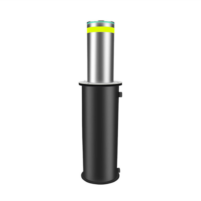Stainless steel semi-automatic rising bollard with internal gas strut for effortless manual vehicle access control