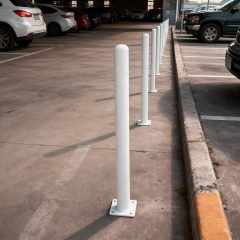 Slim White Surface Mount Steel Bollard with Square Base