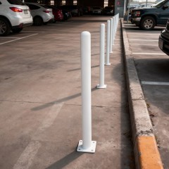 Slim White Surface Mount Steel Bollard with Square Base