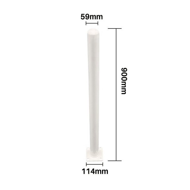 Slim White Surface Mount Steel Bollard with Square Base
