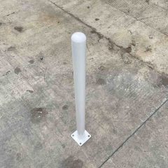 RICJ white powder coated steel bollard with rounded top and square flange base