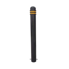 High-Visibility Black Steel Fixed Bollard with Yellow Reflective Tape