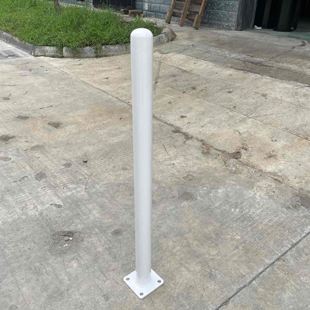 Slim White Surface Mount Steel Bollard with Square Base