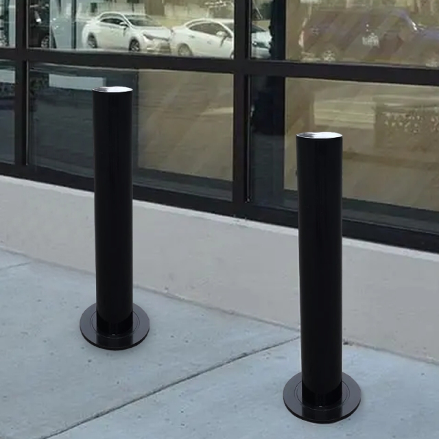 Heavy-Duty Black Powder Coated Fixed Steel Bollard