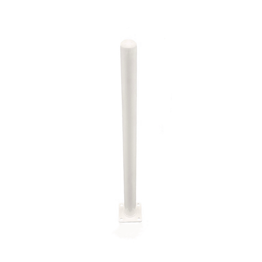 Slim White Surface Mount Steel Bollard with Square Base