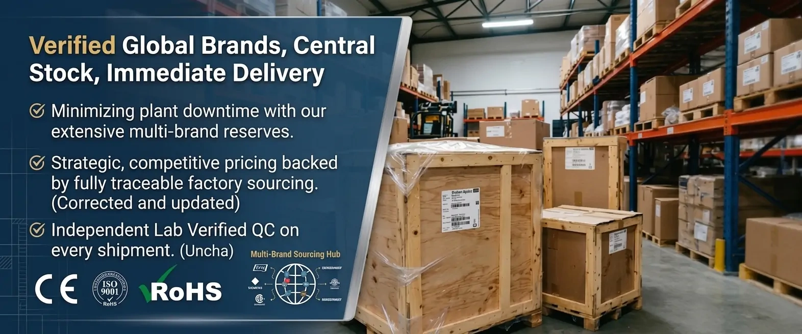Central stock of verified global brand instrumentation including flow meters and pressure transmitters with traceable factory sourcing
