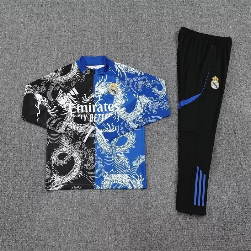 25-26 Real Madrid Black&Blue Dragon Training Kits Long Football Track suits