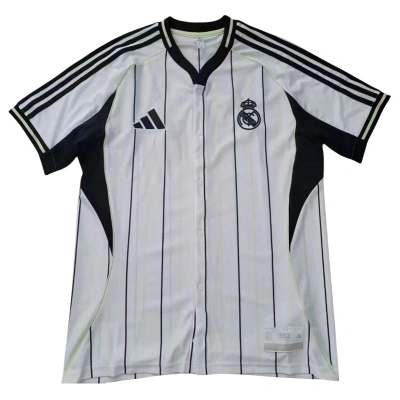 Real Madrid 2025-26 casual white striped short sleeved shirt