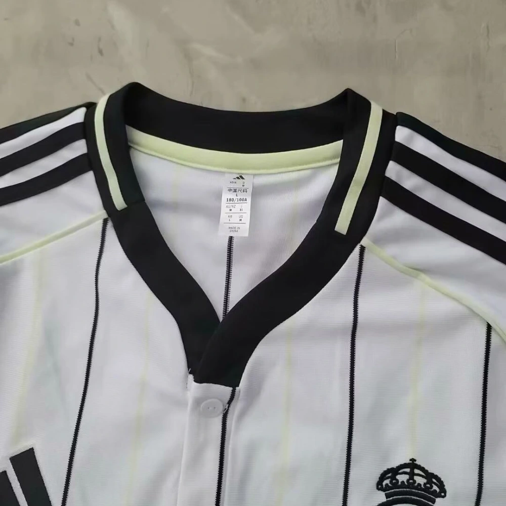 Real Madrid 2025-26 casual white striped short sleeved shirt