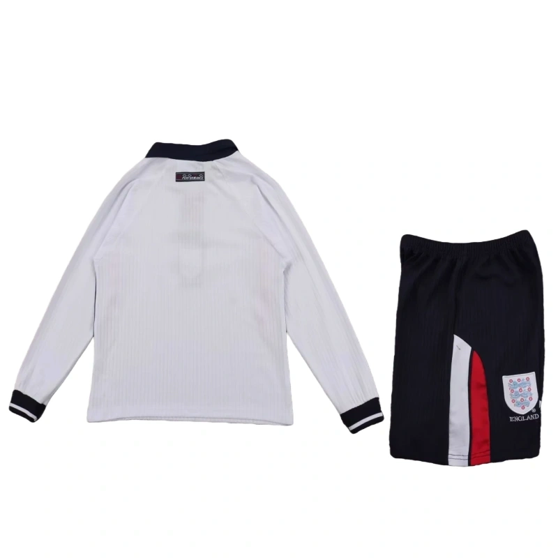 1998 England Long Sleeve World cup Retro Soccer jersey Home Kids Kit jersey+Shorts