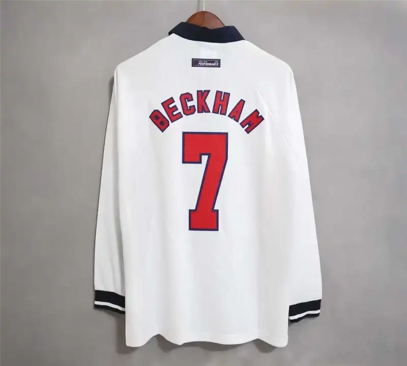 1998 England World Cup Home Retro Jersey Long Sleeve #7 BACKHAM #20 OWEN