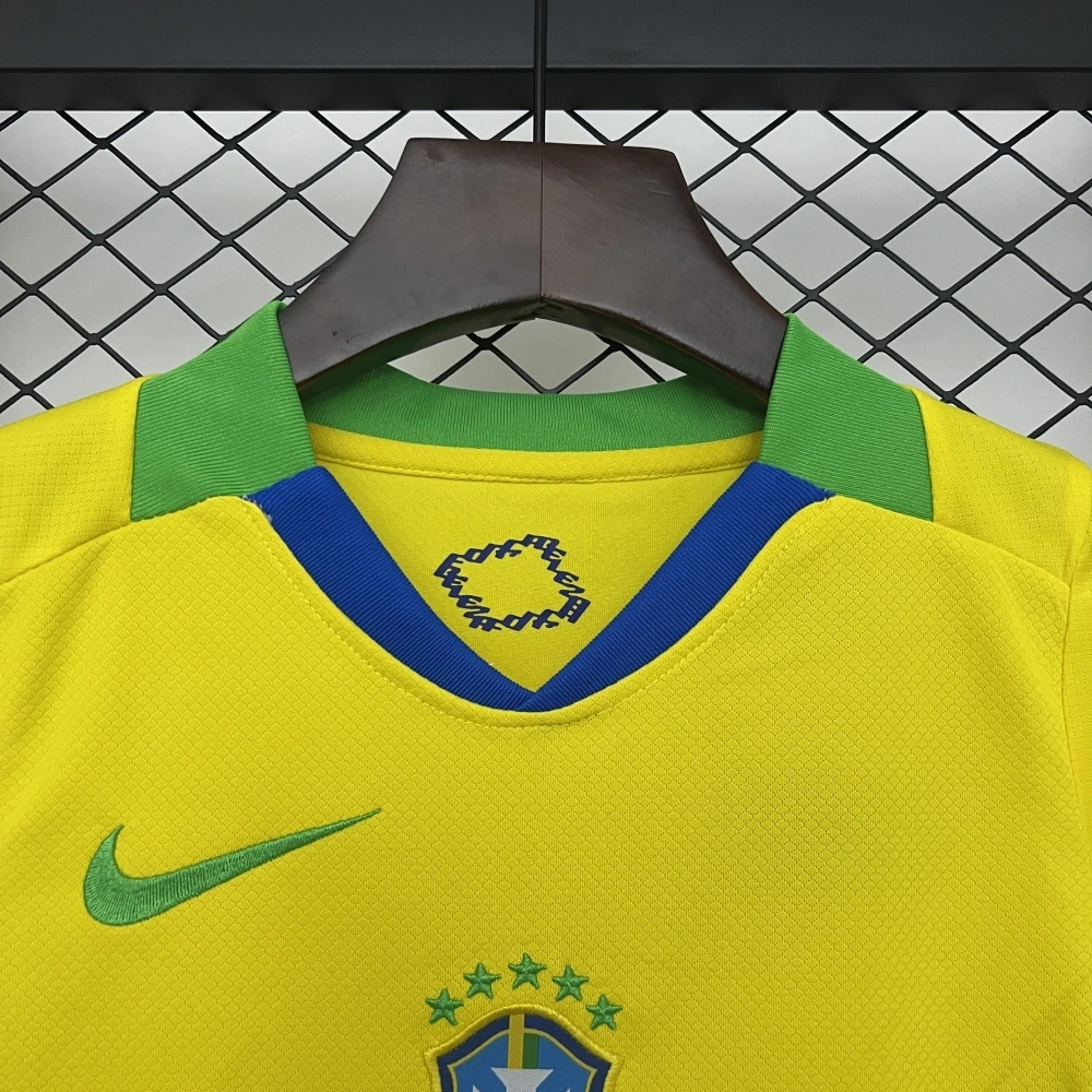 2025 Brazil Home Kids Football jersey Kits Fan edition