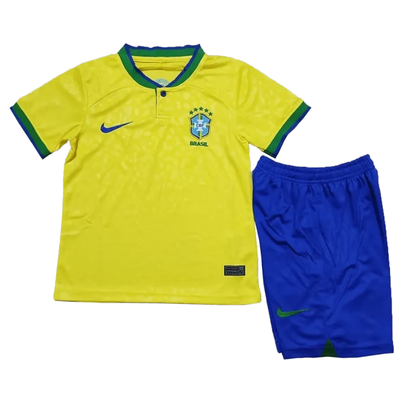 Brazil Kids Soccer Jersey Home Kit(Jersey+Shorts) World Cup 2022