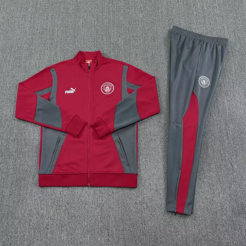 25-26 Manchester City Red Football Tracksuits Long Jacket Suits