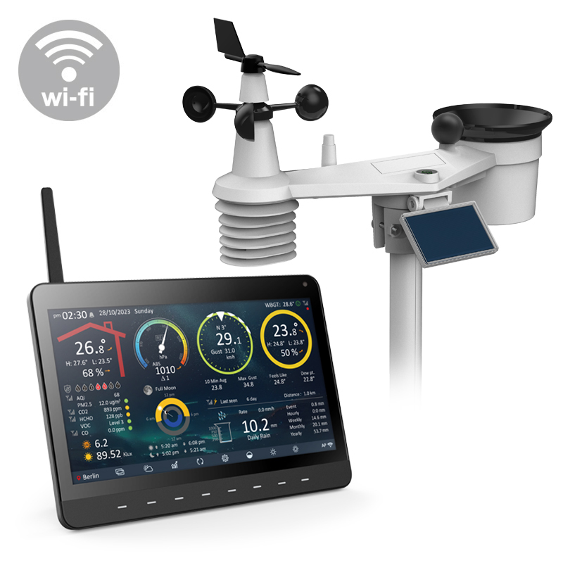 WI-FI 10” HD screen weather station with 9-In-1 solar powered weather sensor