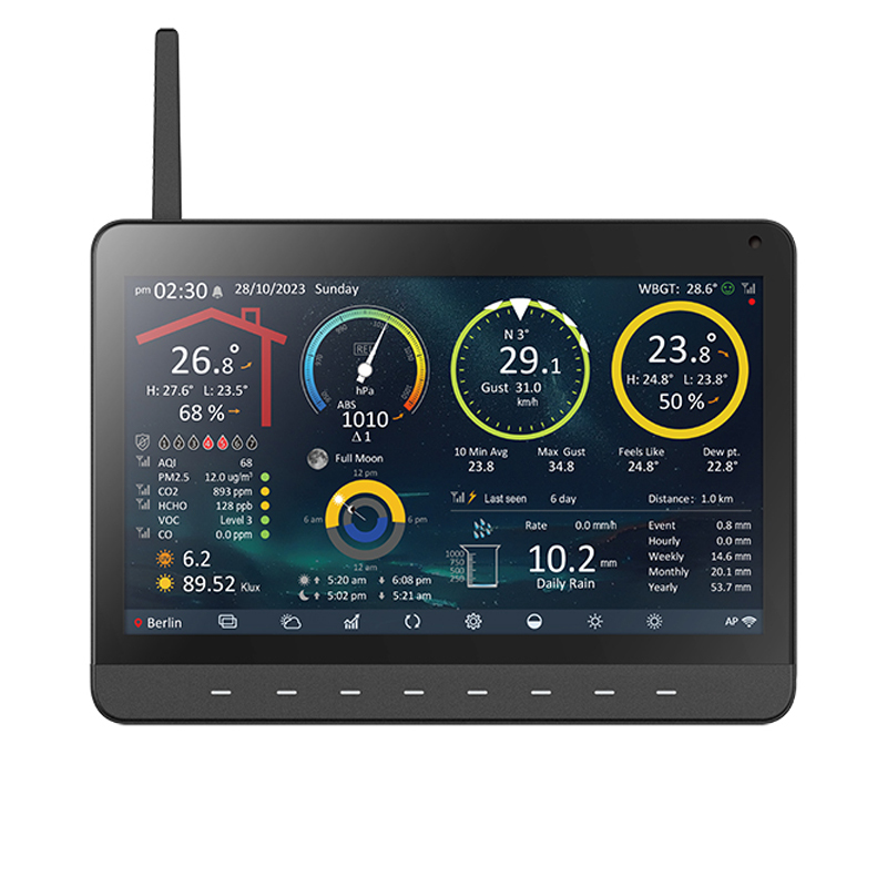 WI-FI 10” HD screen weather station with 9-In-1 solar powered weather sensor