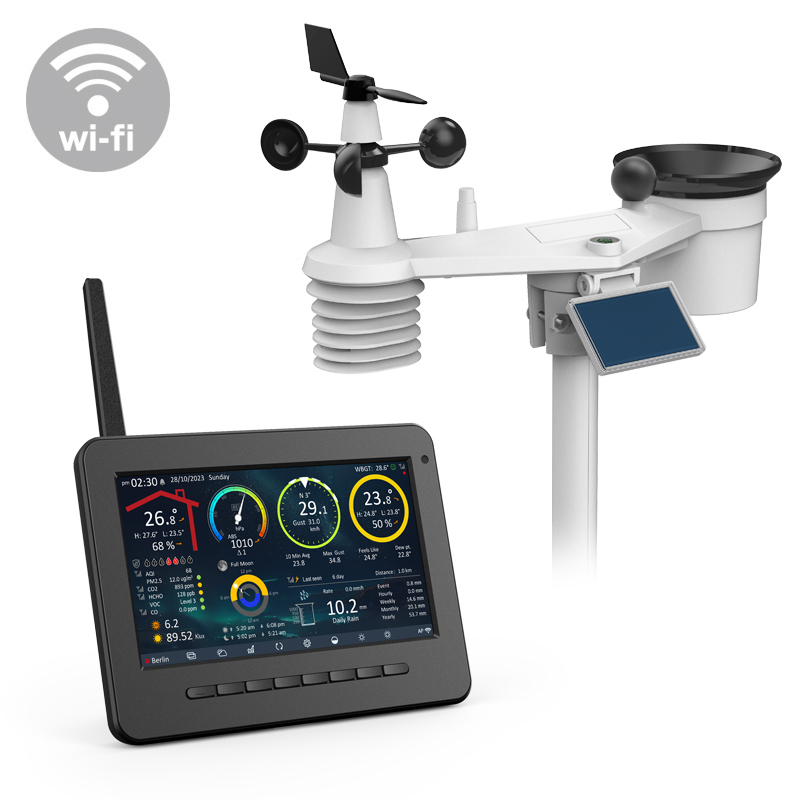 WI-FI HD screen weather station with 9-In-1 solar powered weather sensor