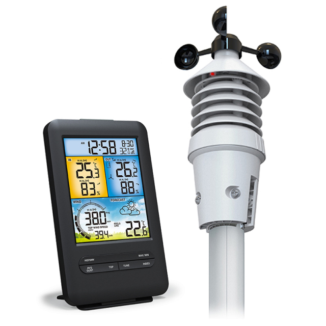 Color display wind speed weather station with 3-in-1 professional sensor
