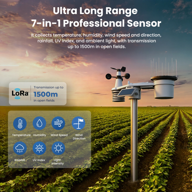 True Black Color Wi-Fi weather station with 7-in-1 LoRa professional sensor