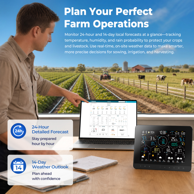 True Black Color Wi-Fi Weather Station with 7-In-1 LoRa Professional Sensor