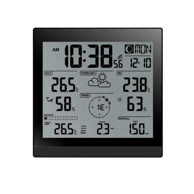 TN Positive Display Wall Clock Version Weather Station with 5-in-1 Professional Outdoor Sensor
